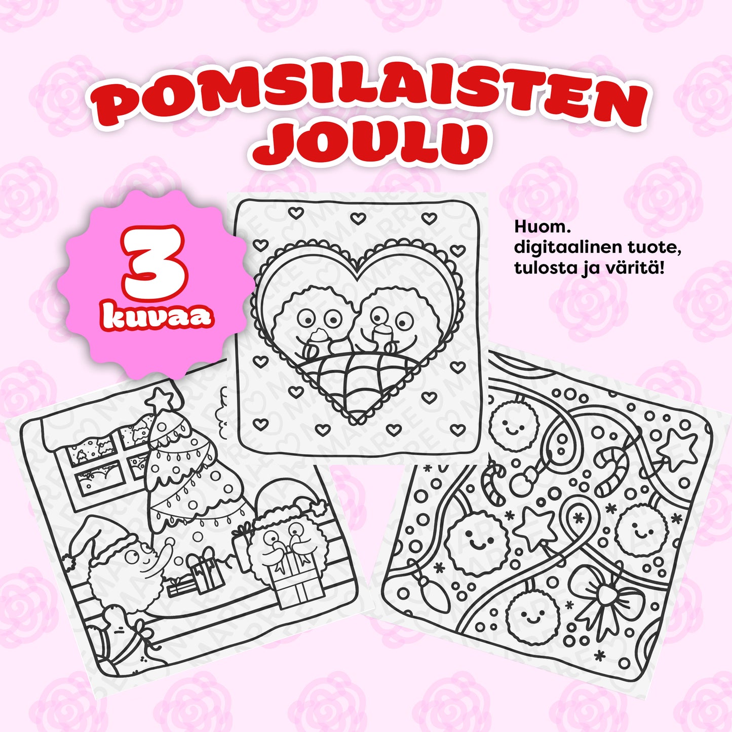 Värityskuva 3 kpl setti: Pomsilaisten Joulu