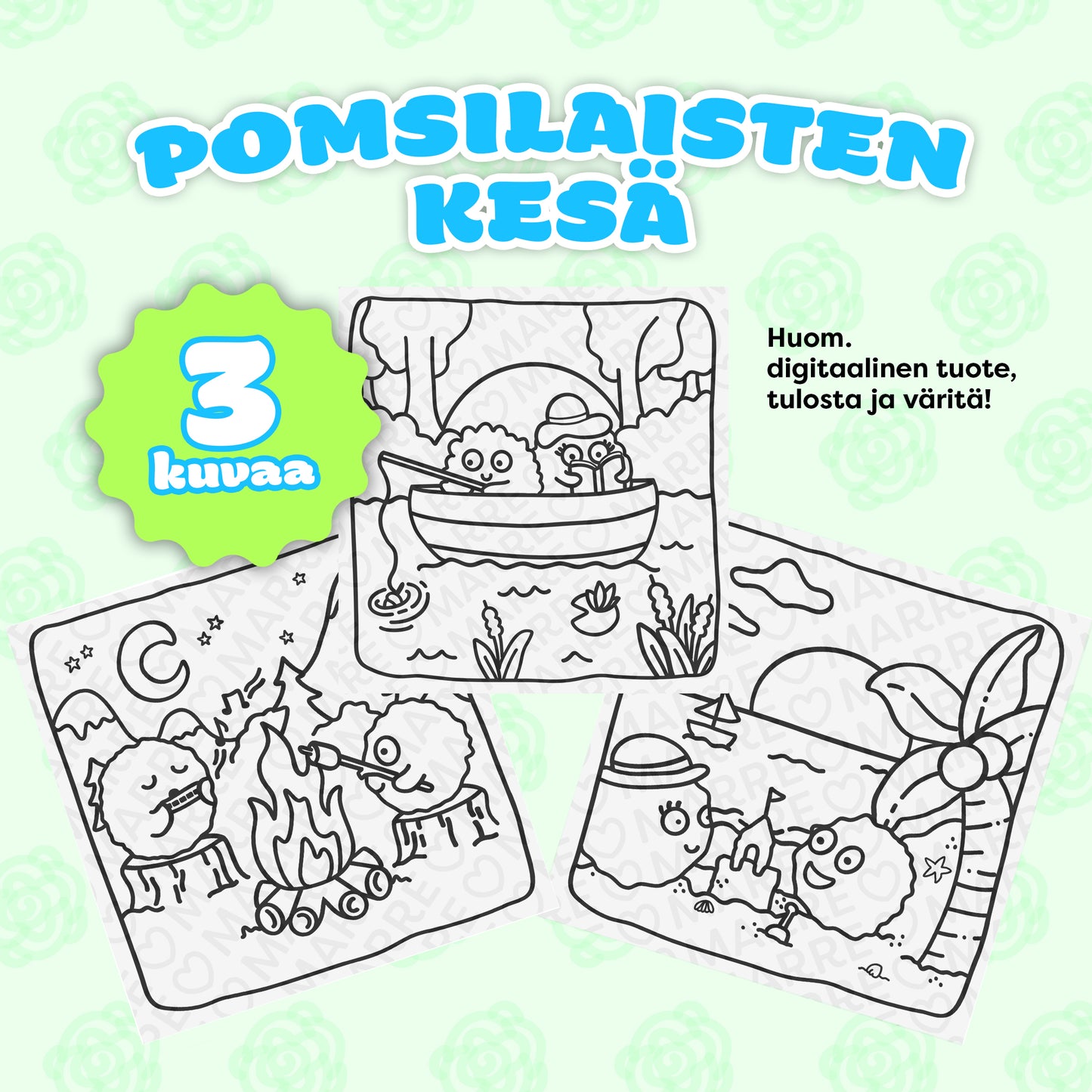 Värityskuva 3 kpl setti: Pomsilaisten Kesä