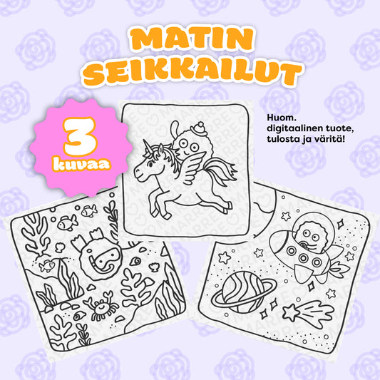 Värityskuva 3 kpl setti: Matin seikkailut