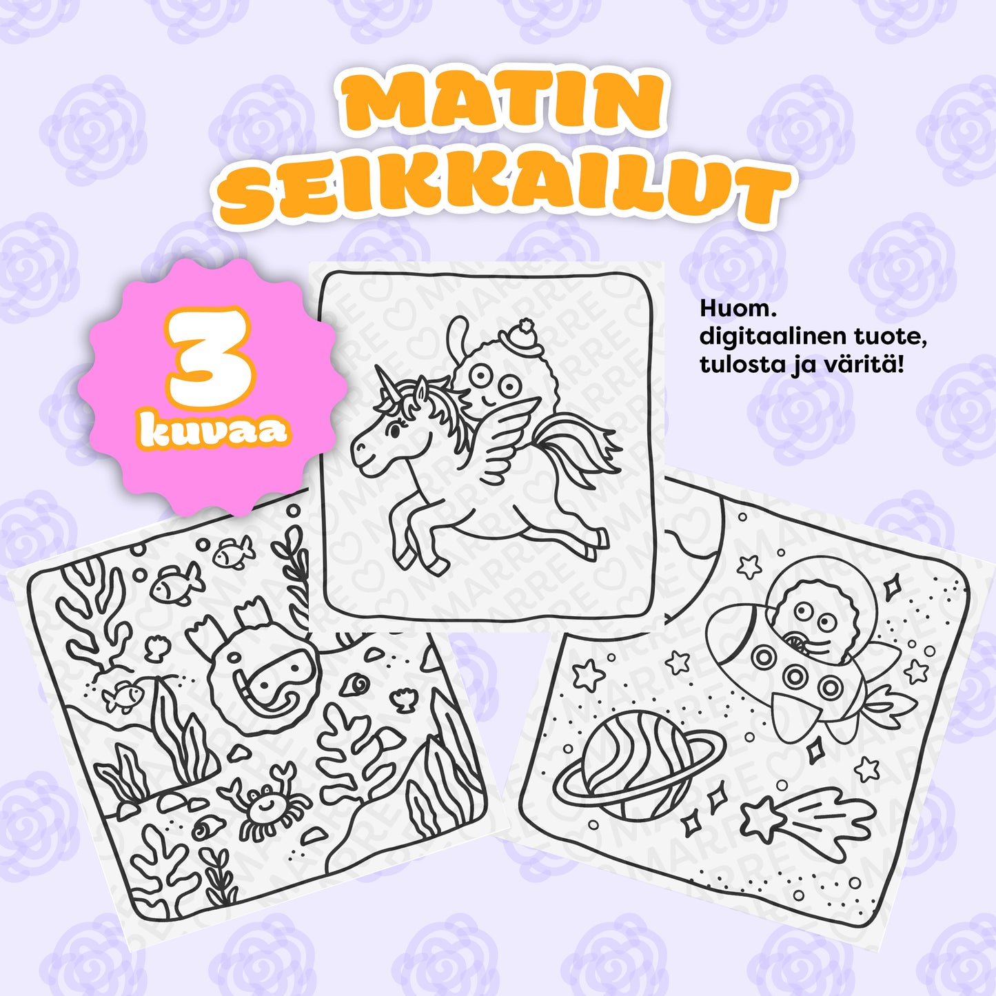 Värityskuva 3 kpl setti: Matin seikkailut